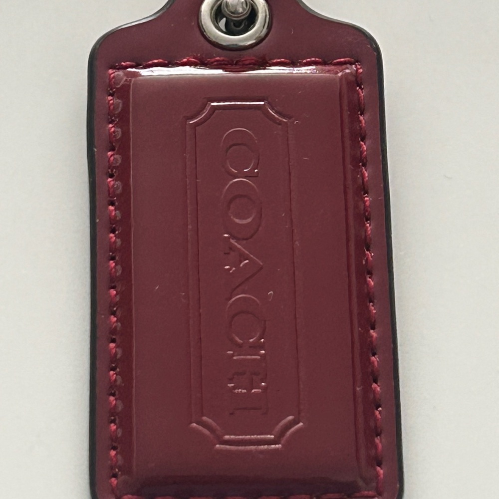 Vintage Coach Poppy hang tags. Raspberry glitter acrylic & patent leather. - Picture 5 of 10